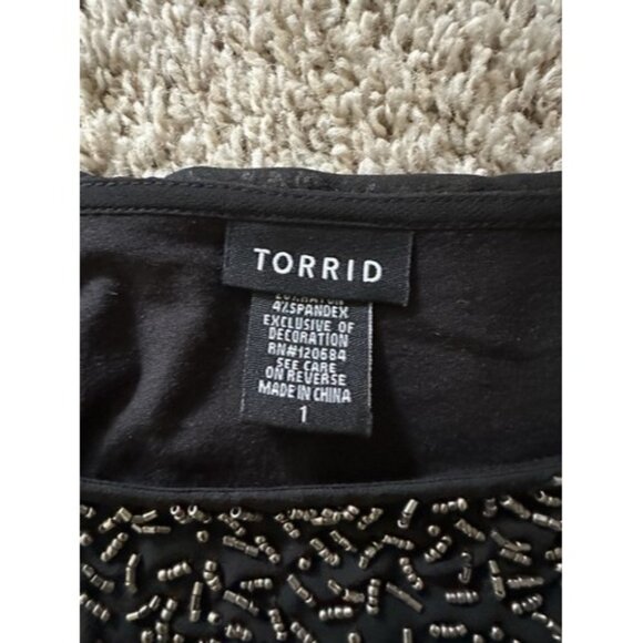 Torrid Blouse Women Plus Size 1X Black Beaded Neckline Sleeveless Overlay Top - Picture 4 of 11